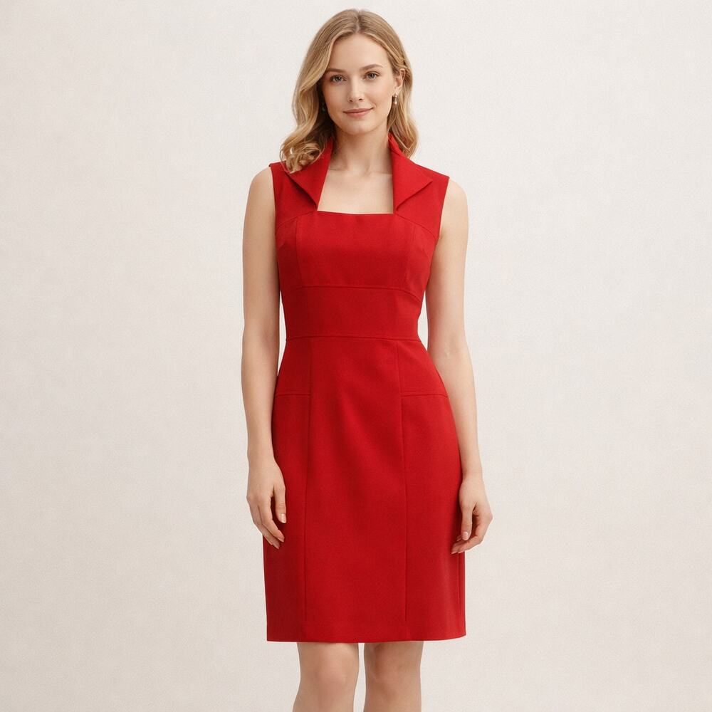 Andrew Marc Envelope Collar Sheath Red Dress Size 8